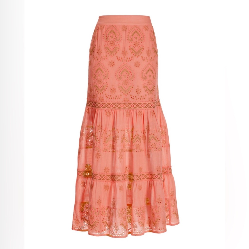 Boston Proper Coral Embroidered Maxi Skirt